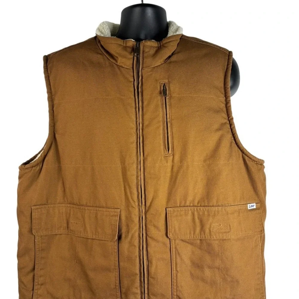 LEE Workwear Sherpa Lined Vest Full Zip Durable Canvas Men's‎ Sz XL Tobacco NWOT
